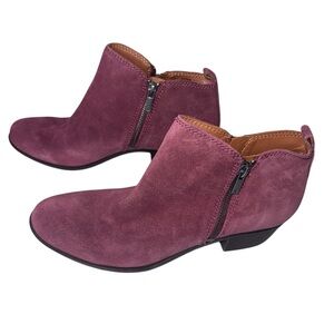 Lucky Brand Women's Leather Suede Ankle Boots Purple burgundy Sz 10 M chunky NEW